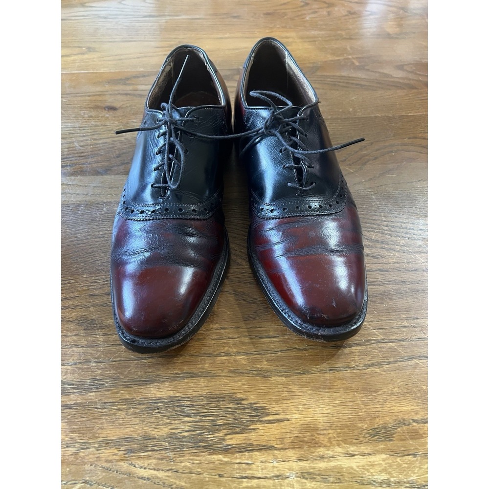 Allen Edmonds Polo Saddle Oxford Dress Men Shoes 9.5 AA - Oxblood/Black Leather